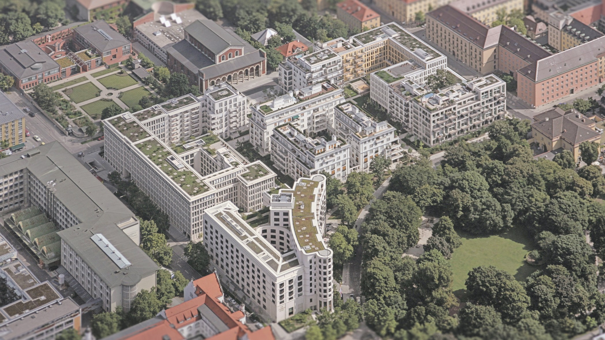 Luftbild der Lenbach Gärten in München