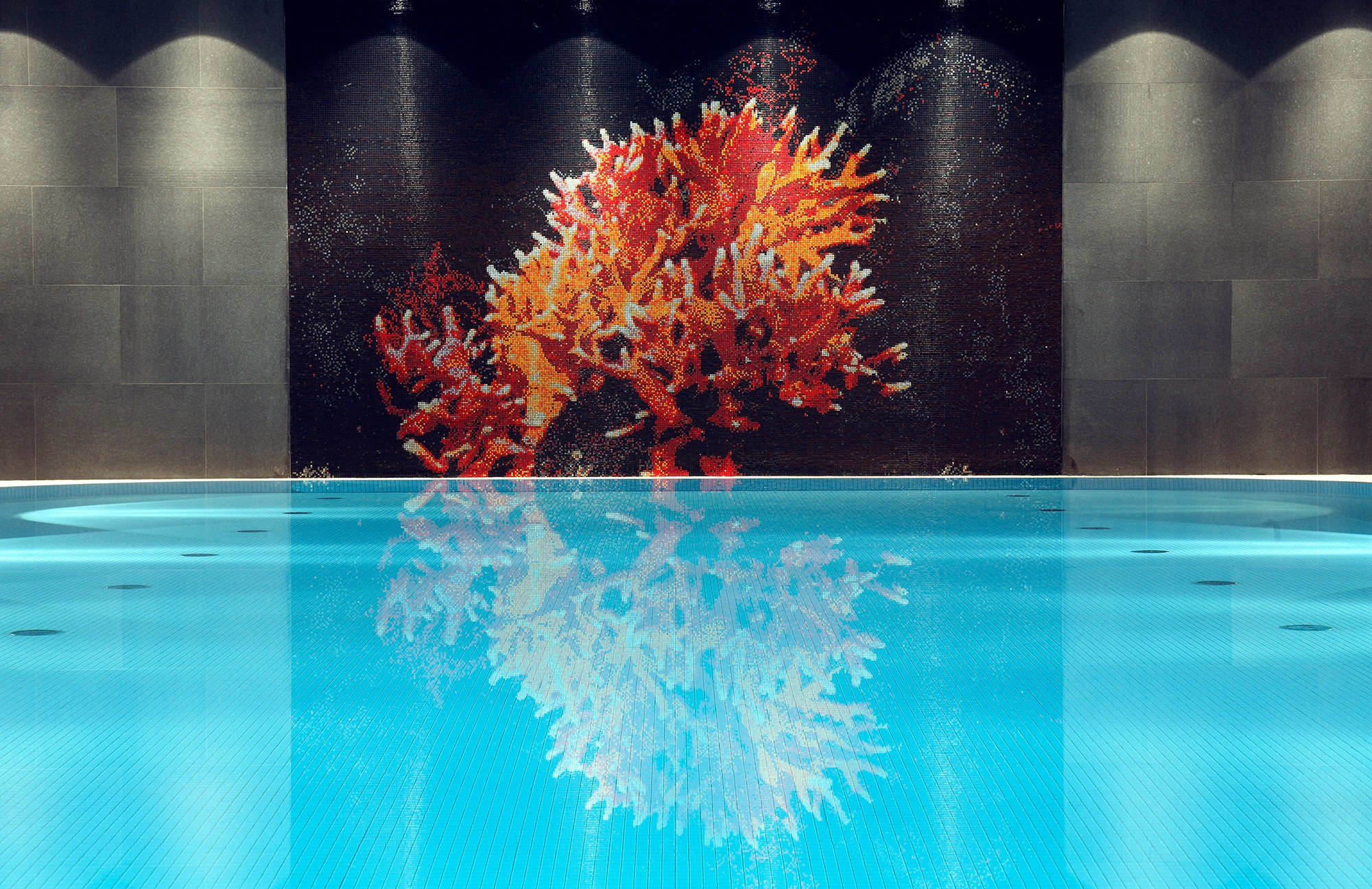 Pool im Charls Hotel mit Korallen Bild in den Lenbach Gärten in München