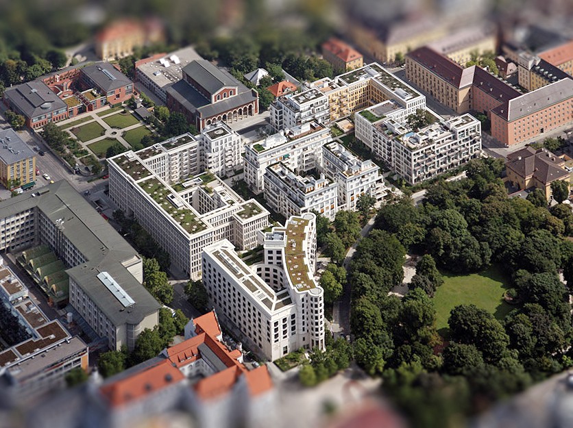 Luftbild der Lenbach Gärten in München mit tilshit